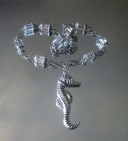 Seahorse and Rock Crystal Quartz Silver Necklace Seahorse and Rock Crystal Quartz Silver Necklace