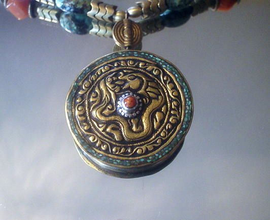 Tibetan Dragon Turquoise and Peach Aventurine Necklace Tibetan Dragon Turquoise and Peach Aventurine Necklace
