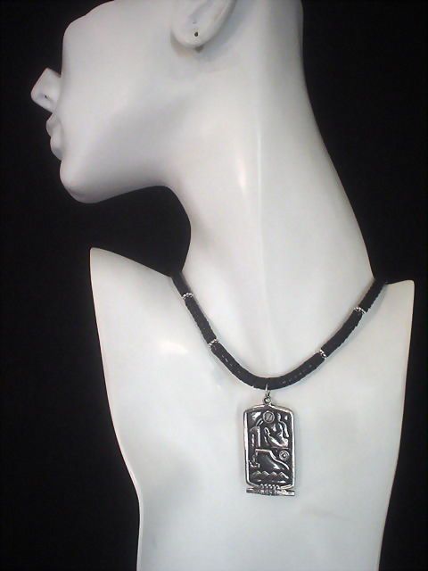 Egyptian Cartouche and Snake Bead Silver Necklace Egyptian Cartouche and Snake Bead Silver Necklace