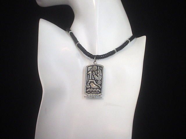 Egyptian Cartouche and Snake Bead Silver Necklace Egyptian Cartouche and Snake Bead Silver Necklace