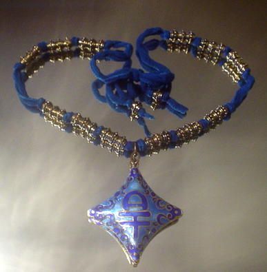 Blue Enamel Asian Fairy Ribbon Necklace Blue Enamel Asian Fairy Ribbon Necklace