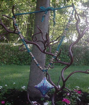 Blue Enamel Asian Fairy Ribbon Necklace Blue Enamel Asian Fairy Ribbon Necklace