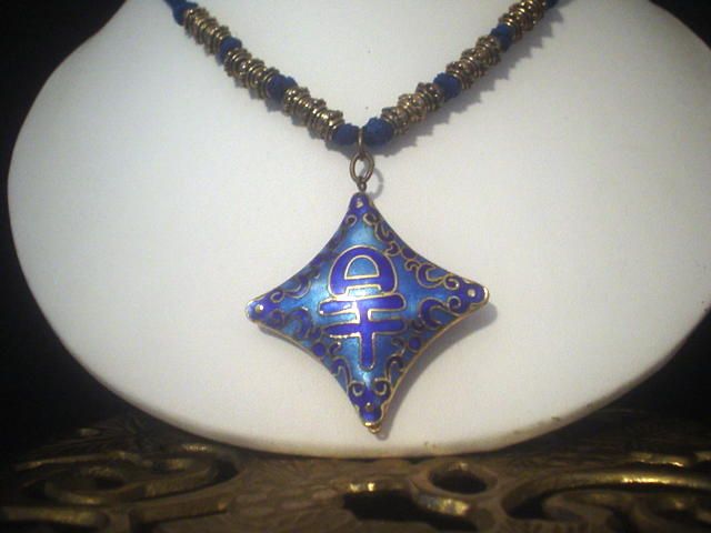 Blue Enamel Asian Fairy Ribbon Necklace Blue Enamel Asian Fairy Ribbon Necklace