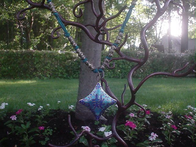 Blue Enamel Asian Fairy Ribbon Necklace Blue Enamel Asian Fairy Ribbon Necklace