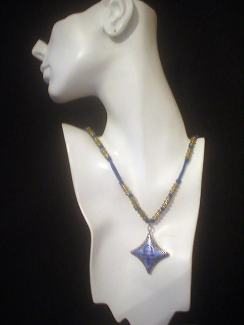 Blue Enamel Asian Fairy Ribbon Necklace Blue Enamel Asian Fairy Ribbon Necklace