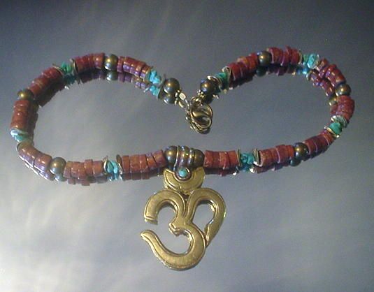 Tibetan OM and African Trade Bead Turquoise Necklace Tibetan OM and African Trade Bead Turquoise Necklace