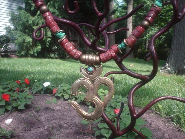 Tibetan OM and African Trade Bead Turquoise Necklace Tibetan OM and African Trade Bead Turquoise Necklace