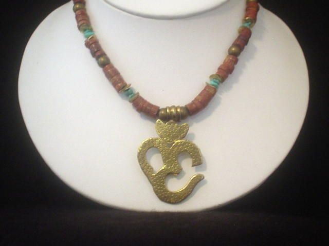 Tibetan OM and African Trade Bead Turquoise Necklace Tibetan OM and African Trade Bead Turquoise Necklace