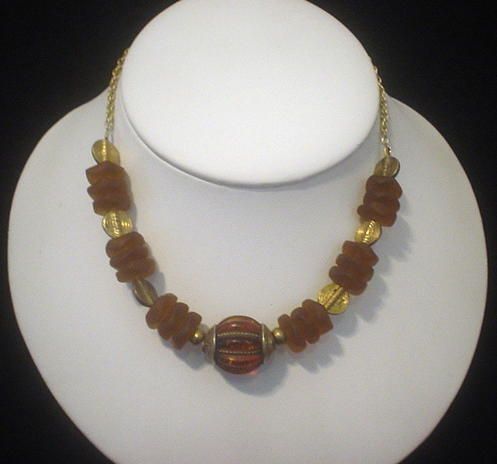 Tibetan Amber and Recycled Beach Glass Necklace Tibetan Amber and Recycled Beach Glass Necklace