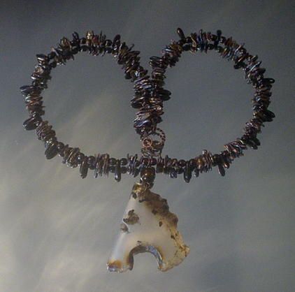 Agate and Cultured Freshwater Pearl Bronze Necklace Agate and Cultured Freshwater Pearl Bronze Necklace