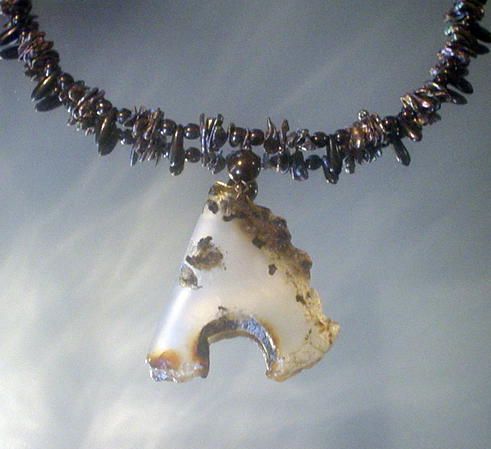 Agate and Cultured Freshwater Pearl Bronze Necklace Agate and Cultured Freshwater Pearl Bronze Necklace
