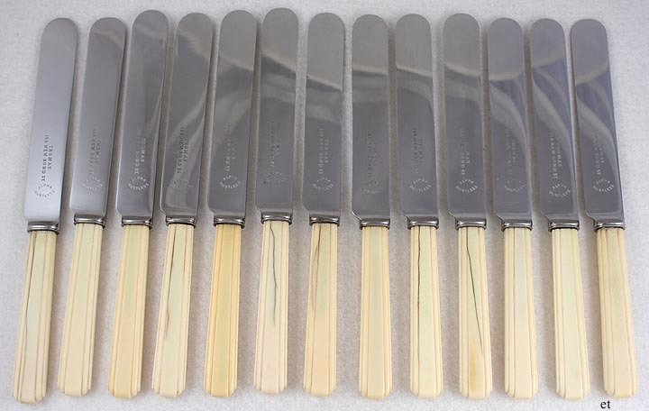 13 Quality English Carved Art Deco Ivory Handled Luncheon Knives 13 Quality English Carved Art Deco Ivory Handled Luncheon Knives