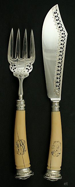 2 Piece Quality English Hand Engraved Fish Set 1852 Ivory Handles 2 Piece Quality English Hand Engraved Fish Set 1852 Ivory Handles