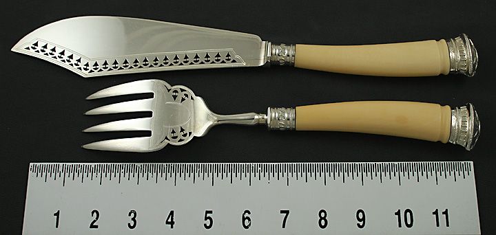 2 Piece Quality English Hand Engraved Fish Set 1852 Ivory Handles 2 Piece Quality English Hand Engraved Fish Set 1852 Ivory Handles