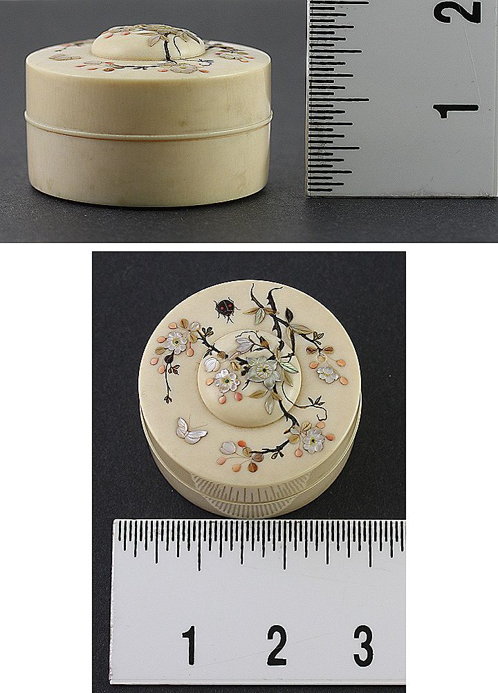 Exquisite Japanese Shibayama Inlay Ivory Box Superb Crosshatching Exquisite Japanese Shibayama Inlay Ivory Box Superb Crosshatching