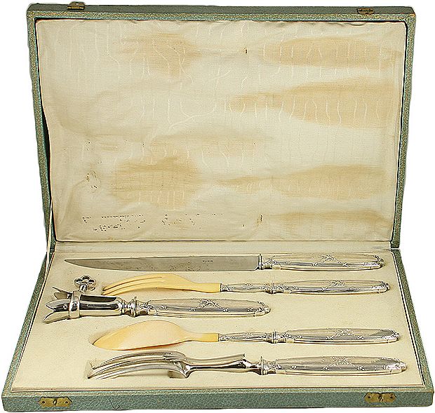 Antique 5 Piece French Sterling and Ivory Carving or Serving Set Antique 5 Piece French Sterling and Ivory Carving or Serving Set