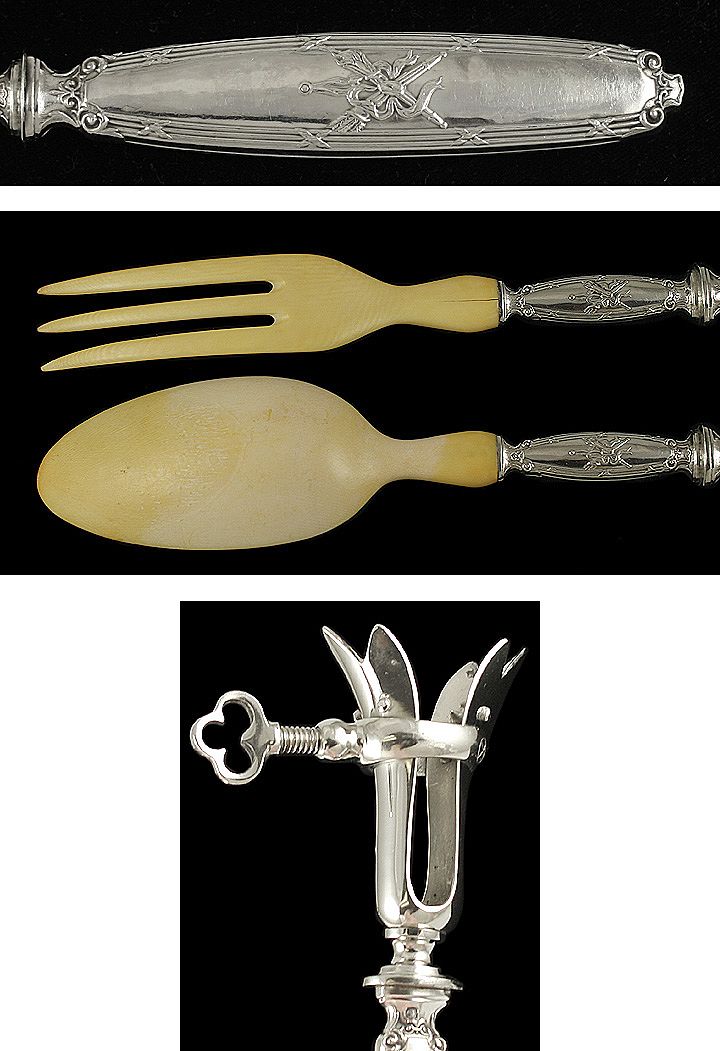 Antique 5 Piece French Sterling and Ivory Carving or Serving Set Antique 5 Piece French Sterling and Ivory Carving or Serving Set
