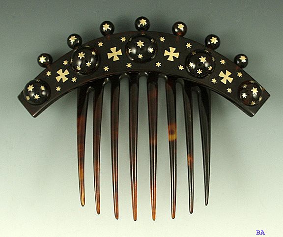 Exquisite 1850 Tortoise Shell Inlaid 14 karat Gold Hair Comb Exquisite 1850 Tortoise Shell Inlaid 14 karat Gold Hair Comb