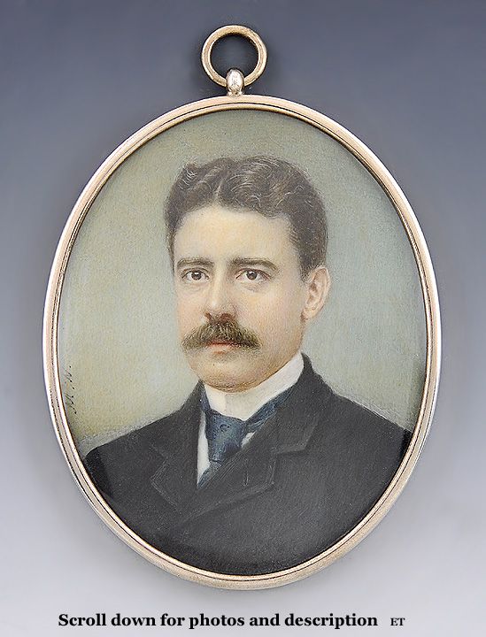 Fine c1900 Hand Painted Miniature Portrait on Ivory with Gilt Frame Fine c1900 Hand Painted Miniature Portrait on Ivory with Gilt Frame