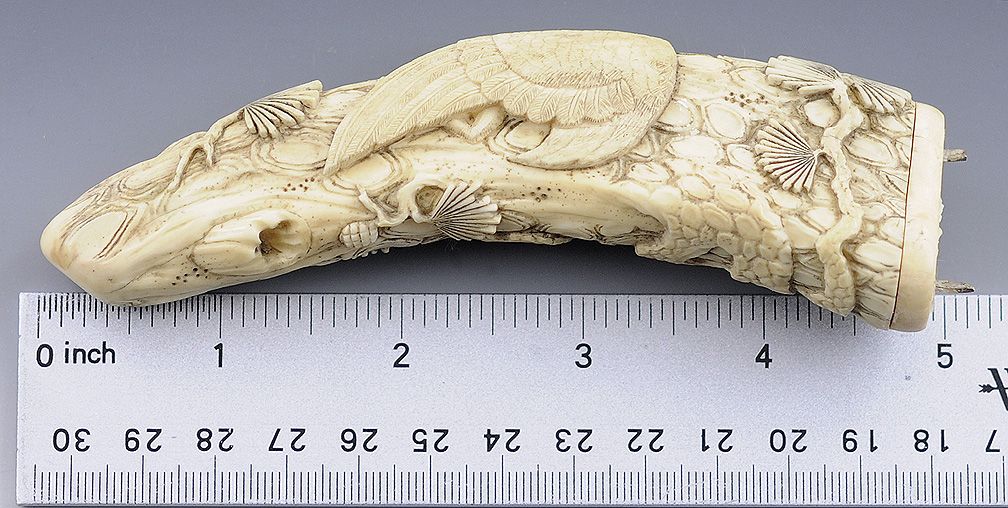 c1870's Gorgeous Chinese Export Carved Elephant Ivory Cane Handle Heron on a Tree c1870's Gorgeous Chinese Export Carved Elephant Ivory Cane Handle Heron on a Tree