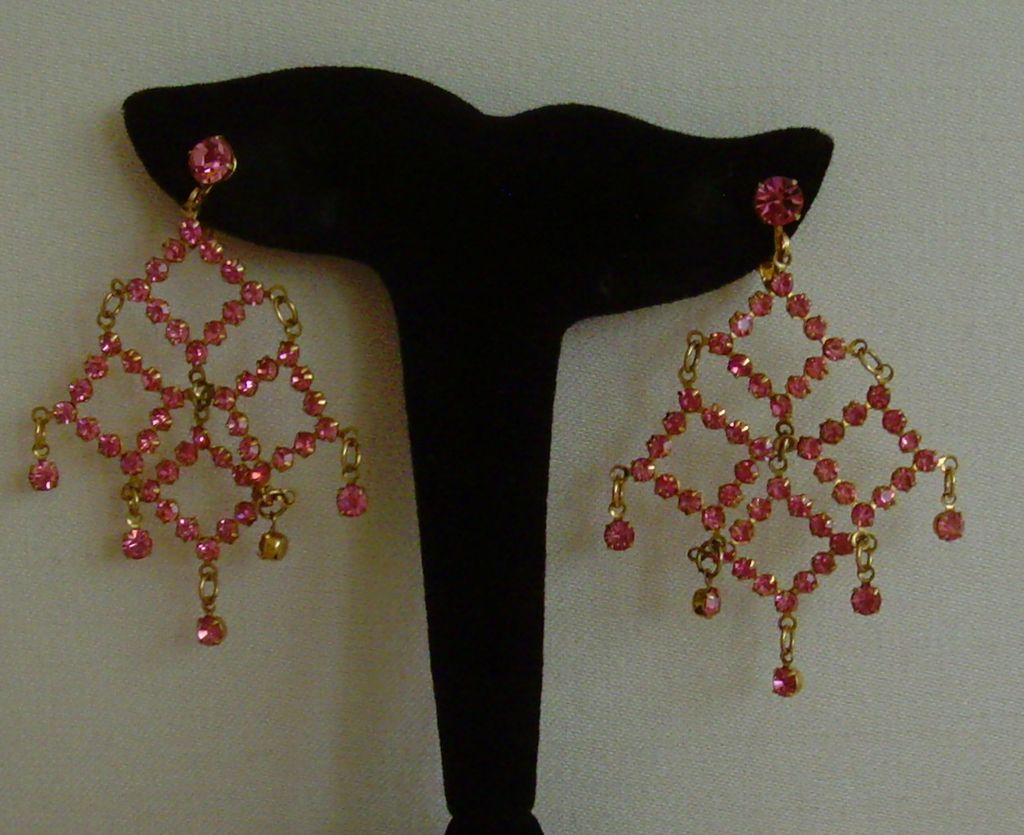 Gold-Tone and Pink Rhinestone Dangle Earrings Gold-Tone and Pink Rhinestone Dangle Earrings