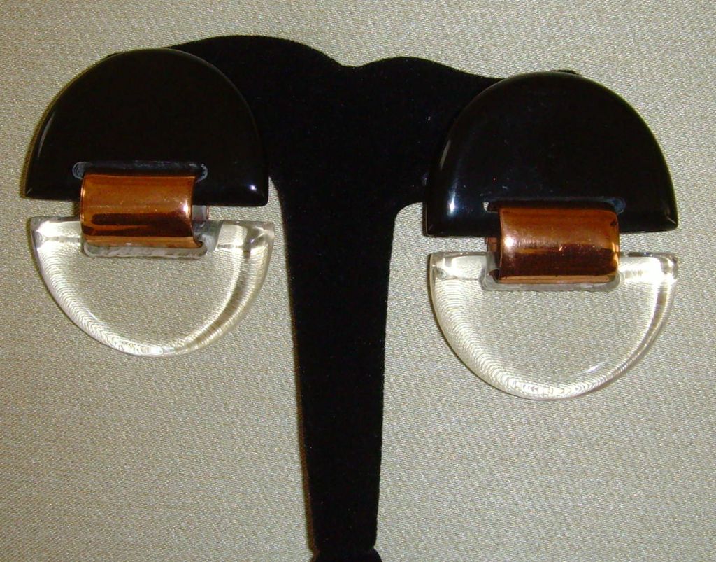 Black and Clear Lucite Dangle Earrings Black and Clear Lucite Dangle Earrings