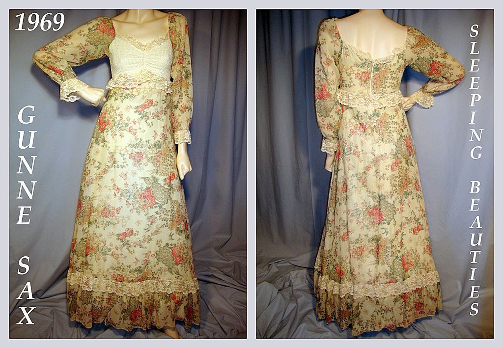 This stunning vintage smocked lace trimmed Bohemian style dress was 
