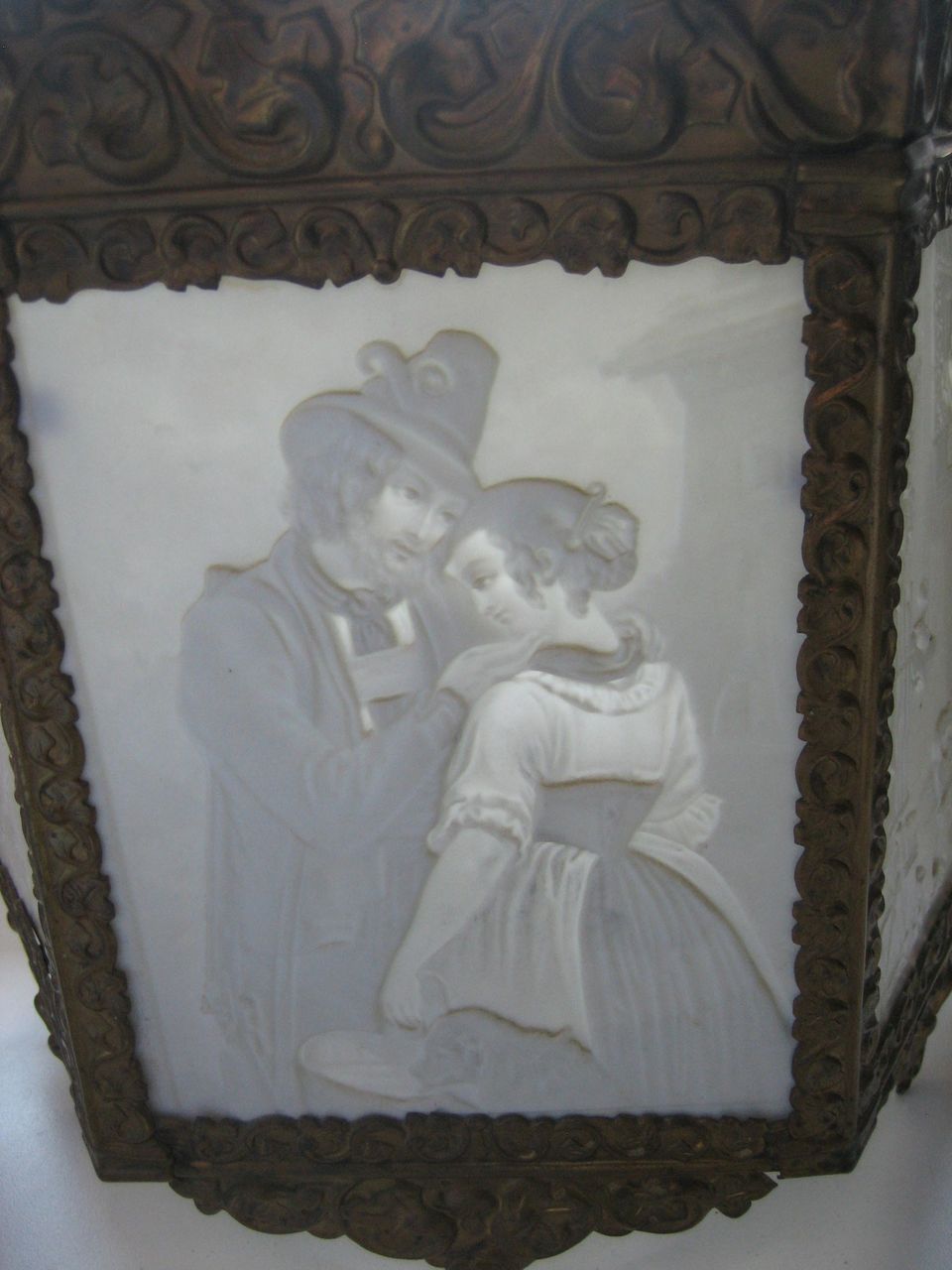 Antique German porcelain Lithophane panel light fixture or candle holder KPM Antique German porcelain Lithophane panel light fixture or candle holder KPM