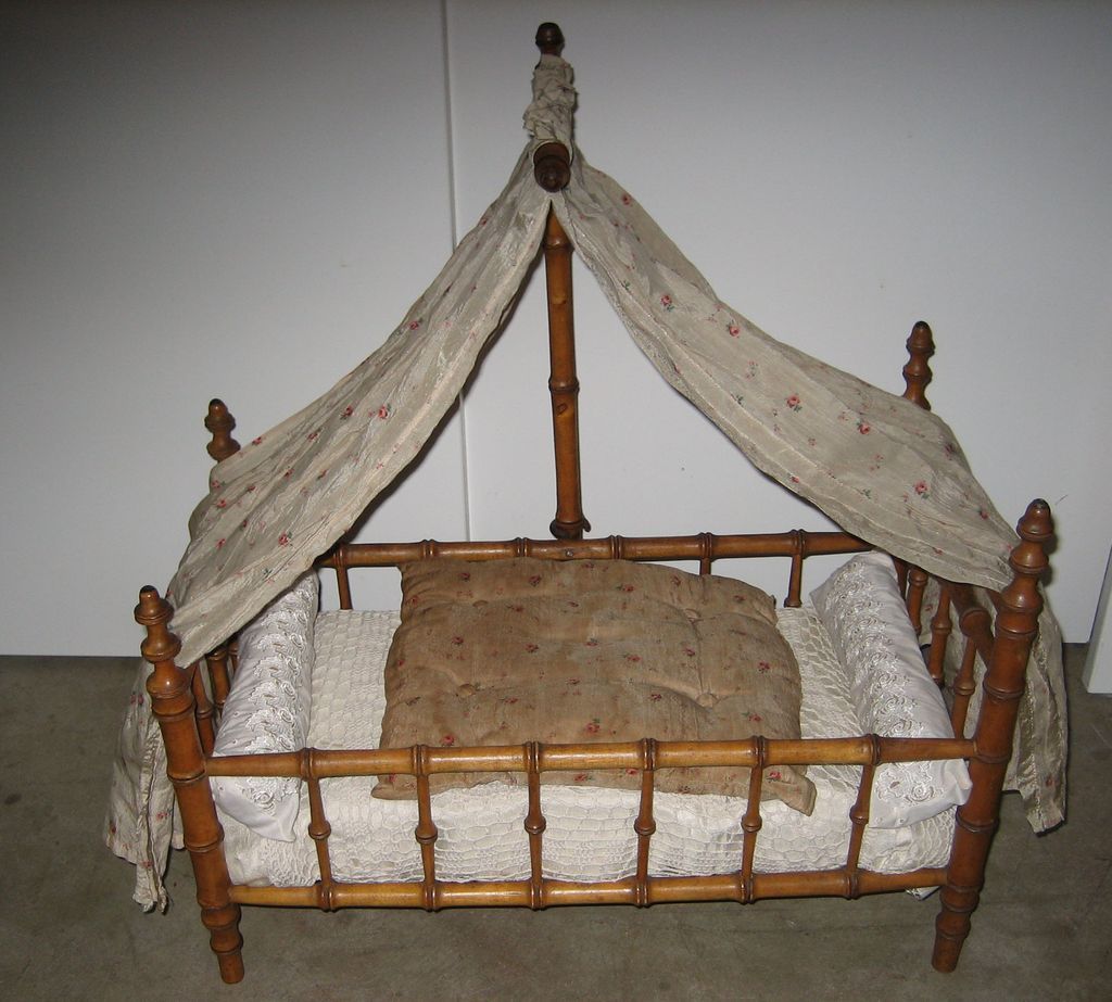 Antique French doll Faux Bamboo maplewood canopy bed from ...