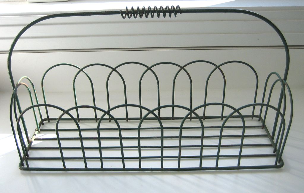 Antique green painted metal garden open work carrier tray Antique green painted metal garden open work carrier tray