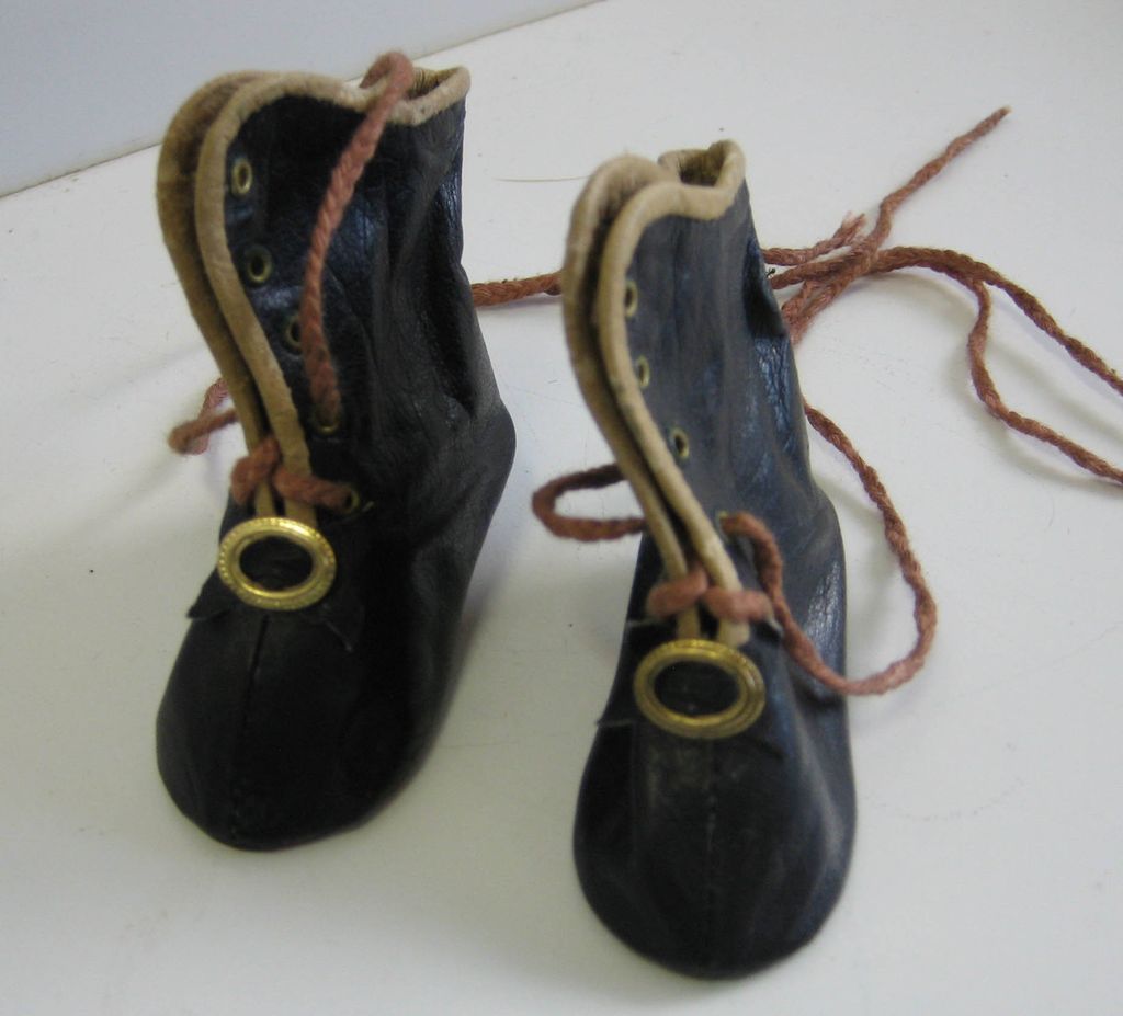 Antique French Fashion leather doll shoes boots with heels from ...