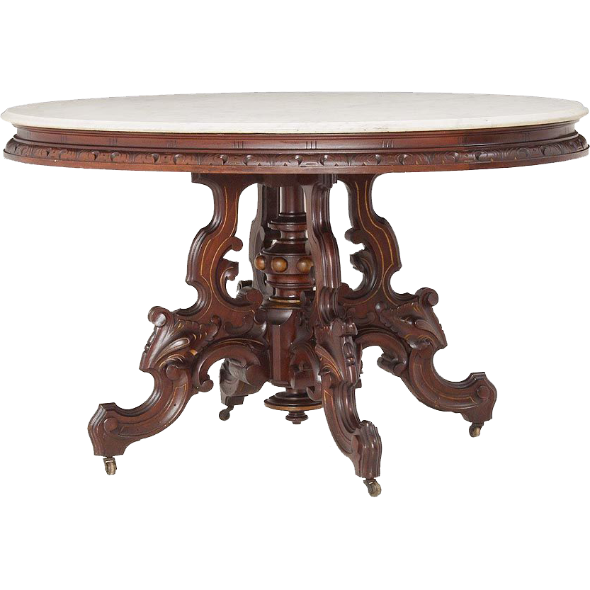 Oversized walnut Victorian Thomas Brooks oval marble table from