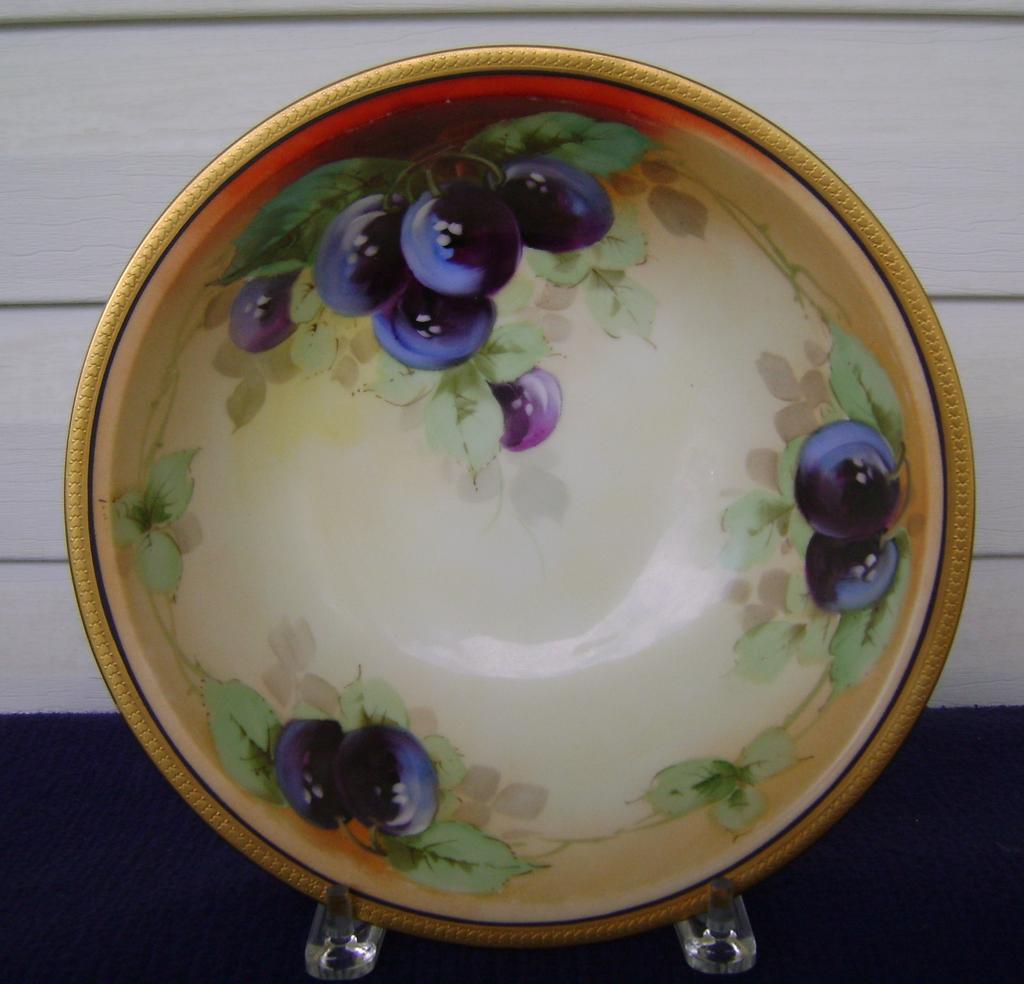 Antique Bavaria Handpainted Fruit Bowl with Plums Antique Bavaria Handpainted Fruit Bowl with Plums