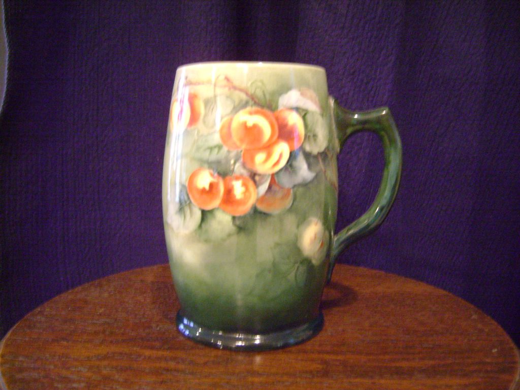 Antique Belleek Tankard Mug with Cherries Antique Belleek Tankard Mug with Cherries