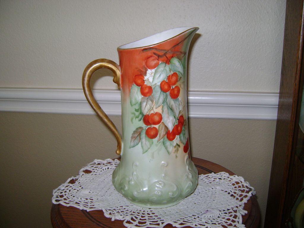 Vintage Limoge Handpainted Pitcher with Cherries Vintage Limoge Handpainted Pitcher with Cherries