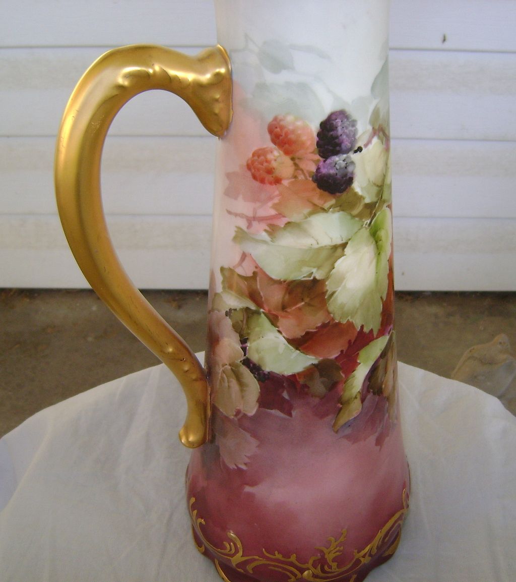 Limoge Handpainted Tankard with Blackberries Limoge Handpainted Tankard with Blackberries