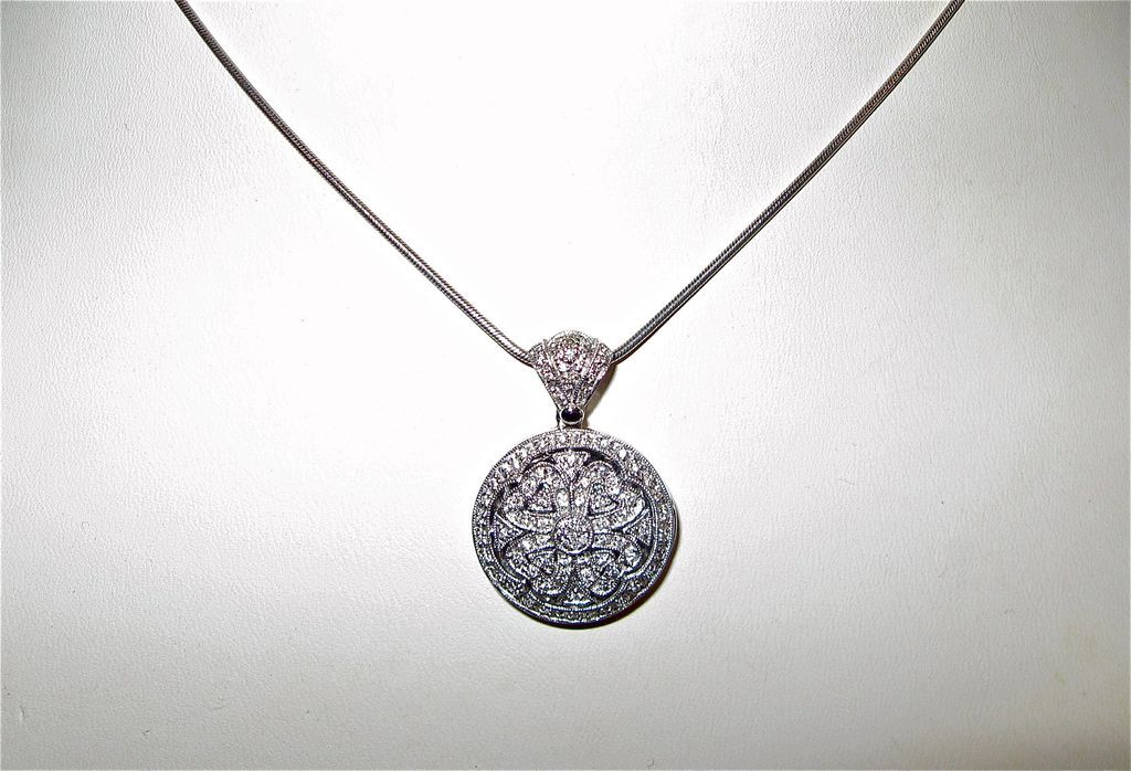 Estate diamond and 14k white gold locket and chain Estate diamond and 14k white gold locket and chain