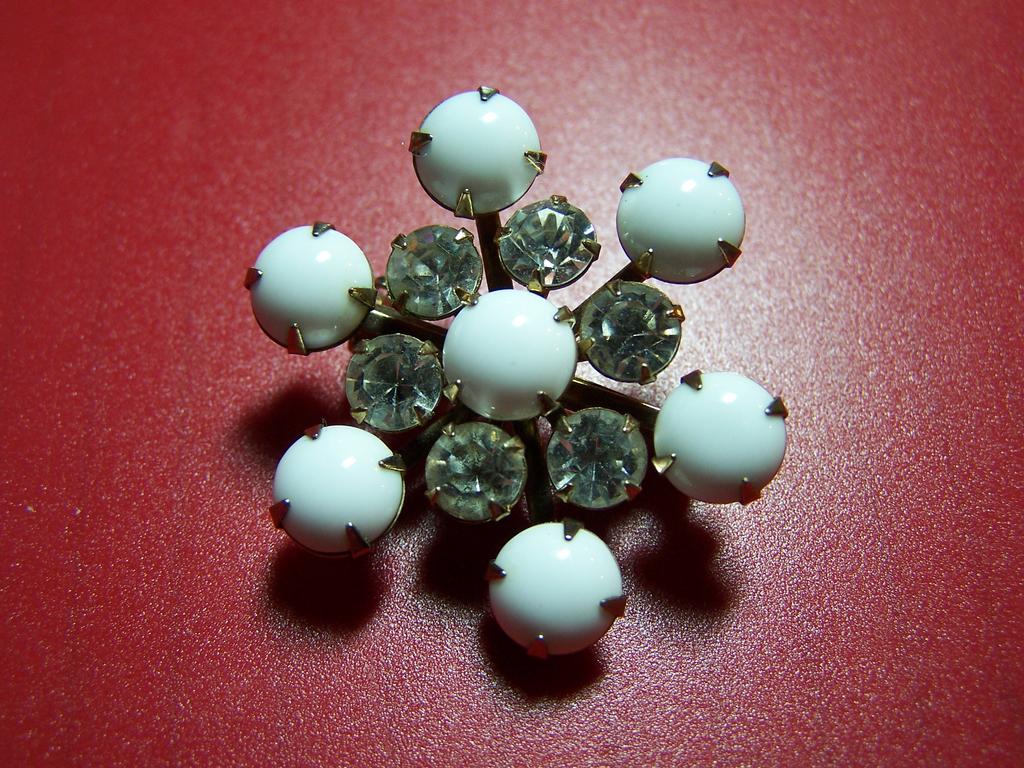 Rhinestone and Milk Glass Brooch Rhinestone and Milk Glass Brooch