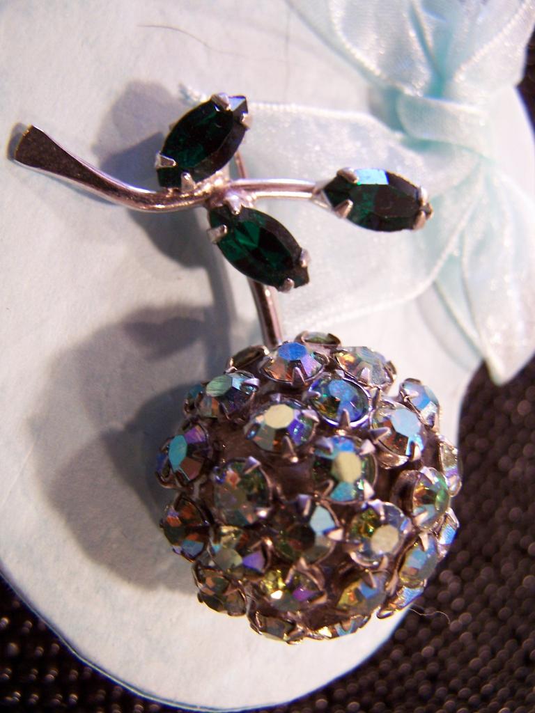 Signed Warner Cherry Fruit Brooch AB Rhinestones Signed Warner Cherry Fruit Brooch AB Rhinestones