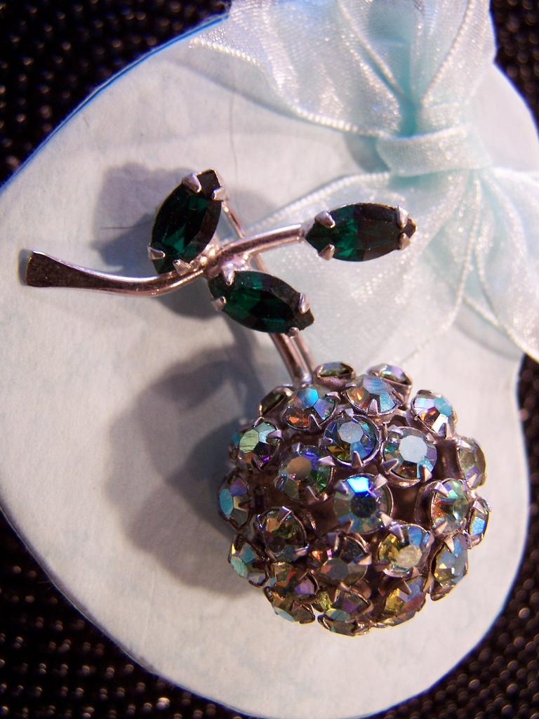 Signed Warner Cherry Fruit Brooch AB Rhinestones Signed Warner Cherry Fruit Brooch AB Rhinestones