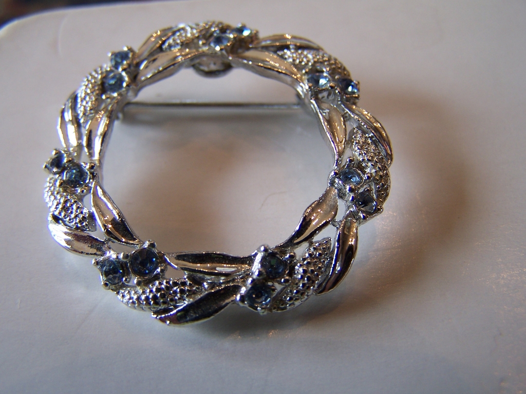 Signed Light Blue Rhinestone Brooch Pin Signed Light Blue Rhinestone Brooch Pin