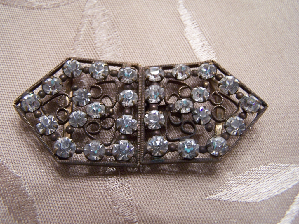 Vintage Rhinestone Brass Belt Slide Clip Duo Set Vintage Rhinestone Brass Belt Slide Clip Duo Set