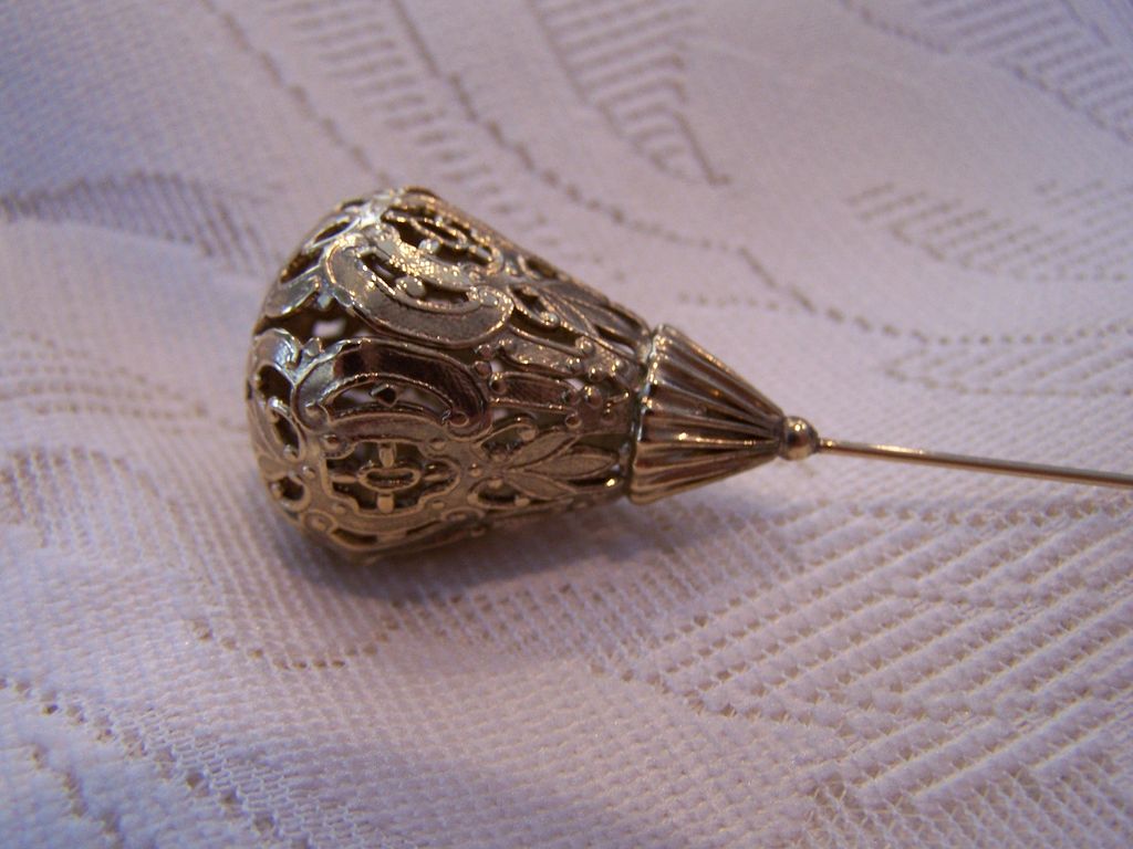 Huge Vintage Golden Filagree Hat Pin Huge Vintage Golden Filagree Hat Pin