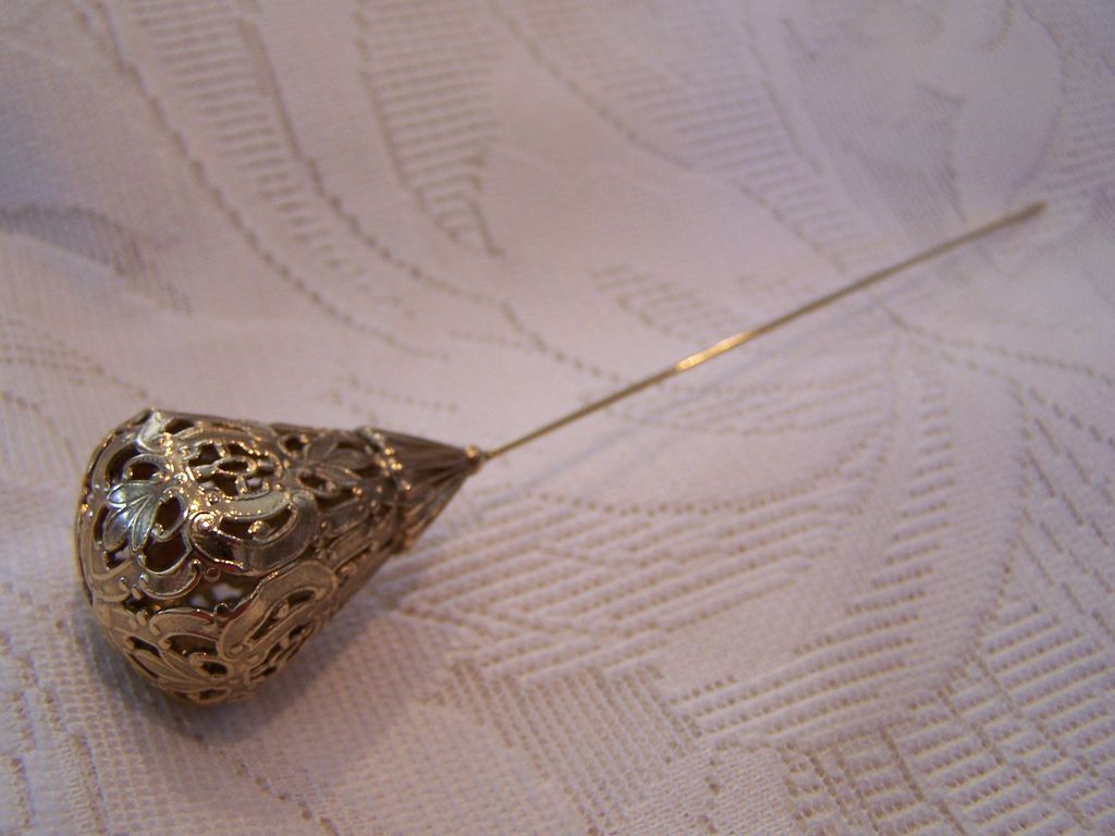 Huge Vintage Golden Filagree Hat Pin Huge Vintage Golden Filagree Hat Pin