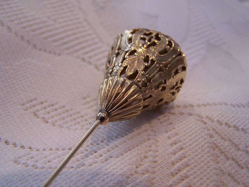Huge Vintage Golden Filagree Hat Pin Huge Vintage Golden Filagree Hat Pin