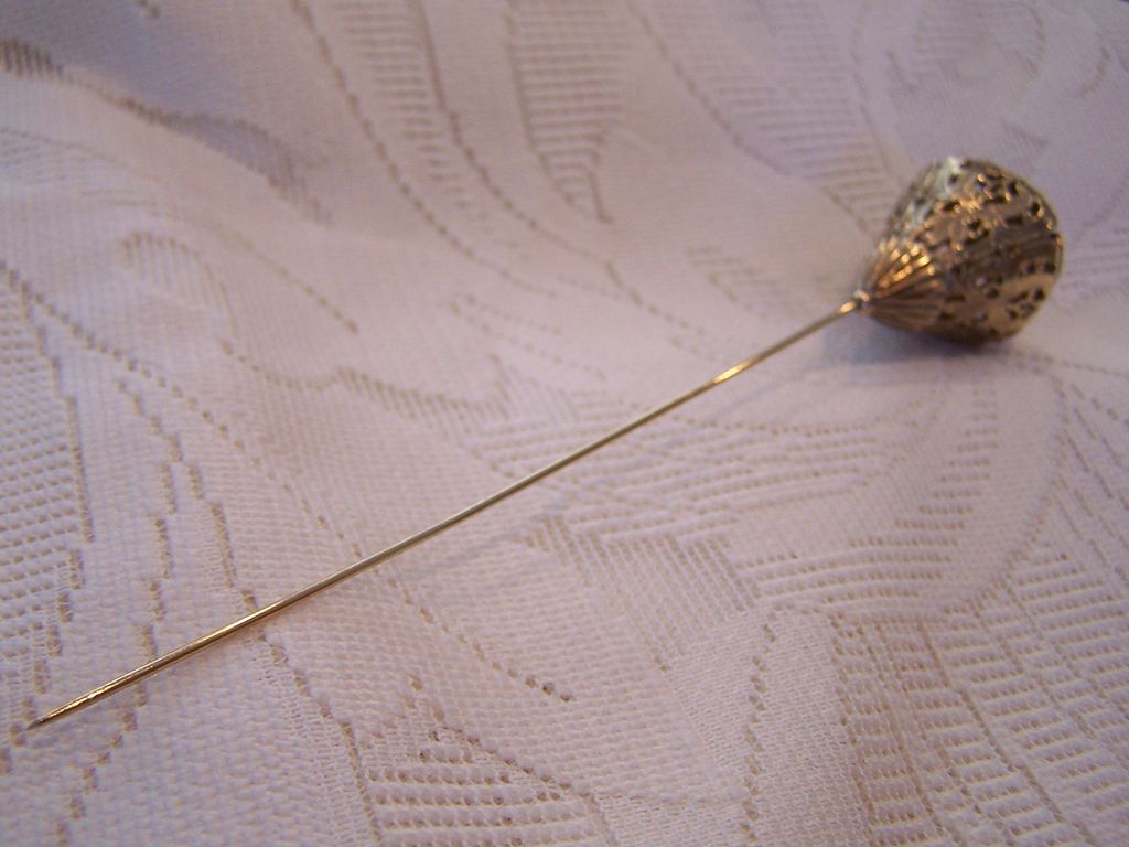 Huge Vintage Golden Filagree Hat Pin Huge Vintage Golden Filagree Hat Pin