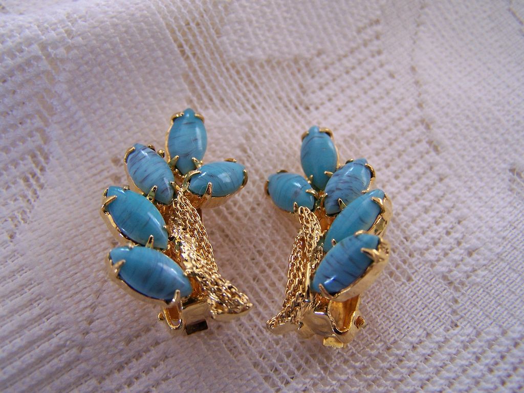 Vintage Signed Hobe' Turquoise Stone Earrings Vintage Signed Hobe' Turquoise Stone Earrings