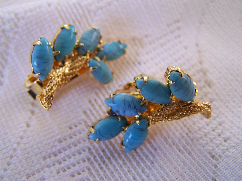 Vintage Signed Hobe' Turquoise Stone Earrings Vintage Signed Hobe' Turquoise Stone Earrings