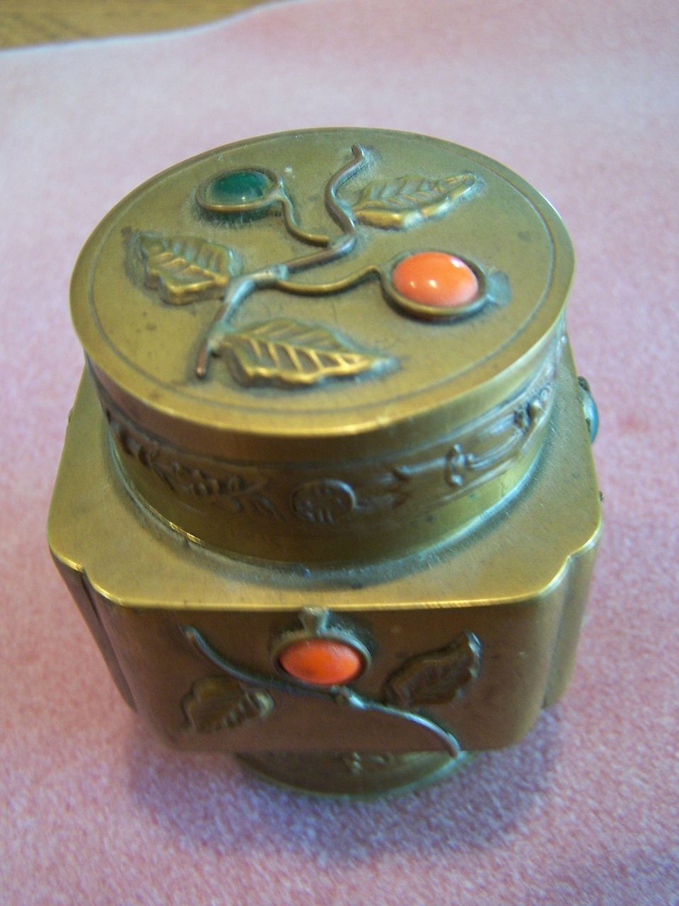 Vintage Asian Brass Jade Trinket Box Vintage Asian Brass Jade Trinket Box