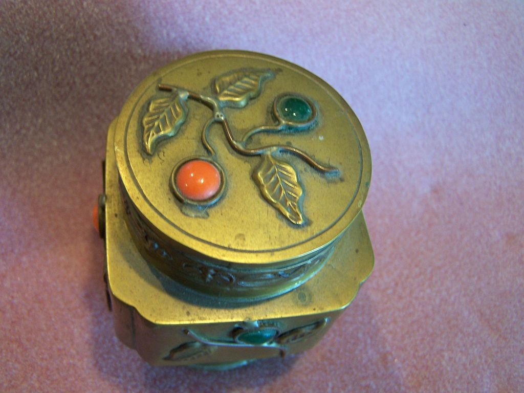 Vintage Asian Brass Jade Trinket Box Vintage Asian Brass Jade Trinket Box